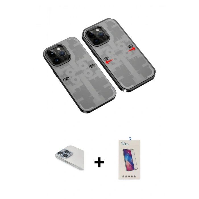 MARSİLYAN™- iPhone 13 Pro Max Kılıf Ufuk Doku Prime - Siyah Joko 5D Cam + Pers Alüminyum Kamera Lens - SABE