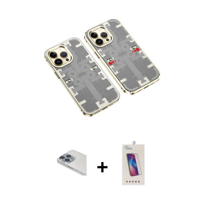 MARSİLYAN™- iPhone 13 Pro Max Kılıf Ufuk Doku Prime - Siyah Joko 5D Cam + Pers Alüminyum Kamera Lens - SABE