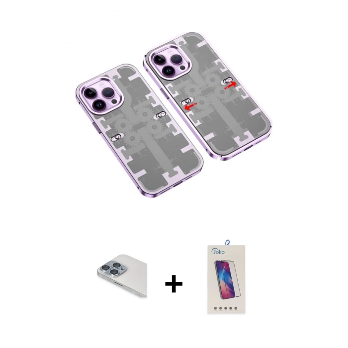 MARSİLYAN™- iPhone 13 Pro Max Kılıf Ufuk Doku Prime - Siyah Joko 5D Cam + Pers Alüminyum Kamera Lens - SABE