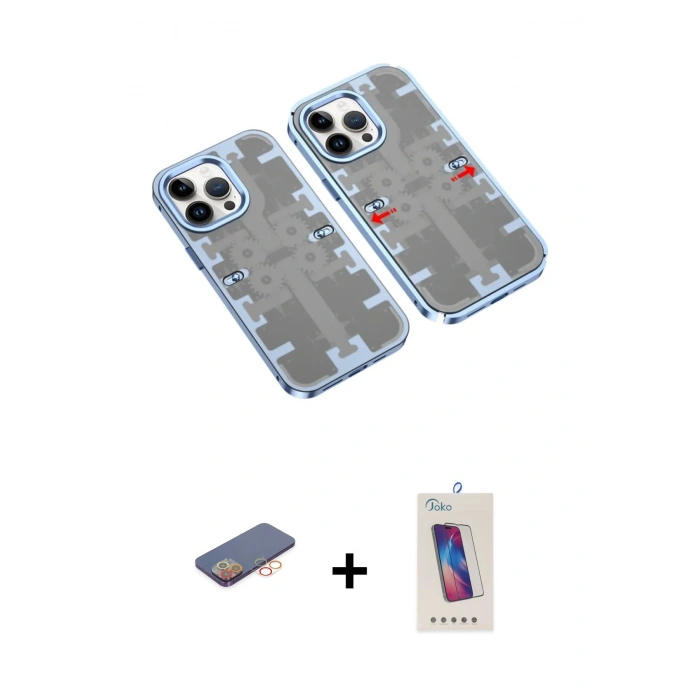 MARSİLYAN™- iPhone 13 Pro Max Kılıf Ufuk Doku Prime - Siyah Joko 5D Cam + Renkli Kamera Lens Koruma Cam - TU