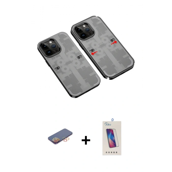 MARSİLYAN™- iPhone 13 Pro Max Kılıf Ufuk Doku Prime - Siyah Joko 5D Cam + Renkli Kamera Lens Koruma Cam - TU