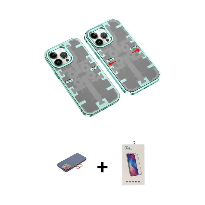 MARSİLYAN™- iPhone 13 Pro Max Kılıf Ufuk Doku Prime - Siyah Joko 5D Cam + Renkli Kamera Lens Koruma Cam - TU