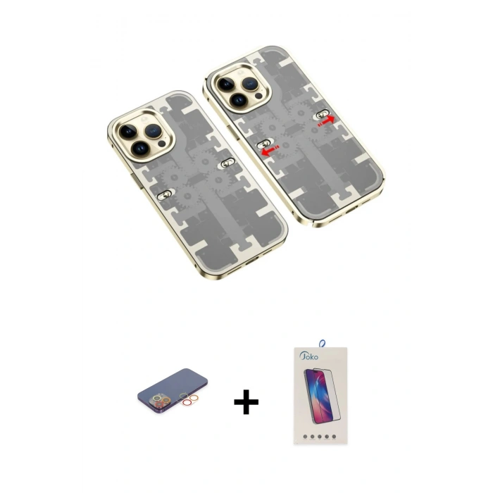 MARSİLYAN™- iPhone 13 Pro Max Kılıf Ufuk Doku Prime - Siyah Joko 5D Cam + Renkli Kamera Lens Koruma Cam - TU