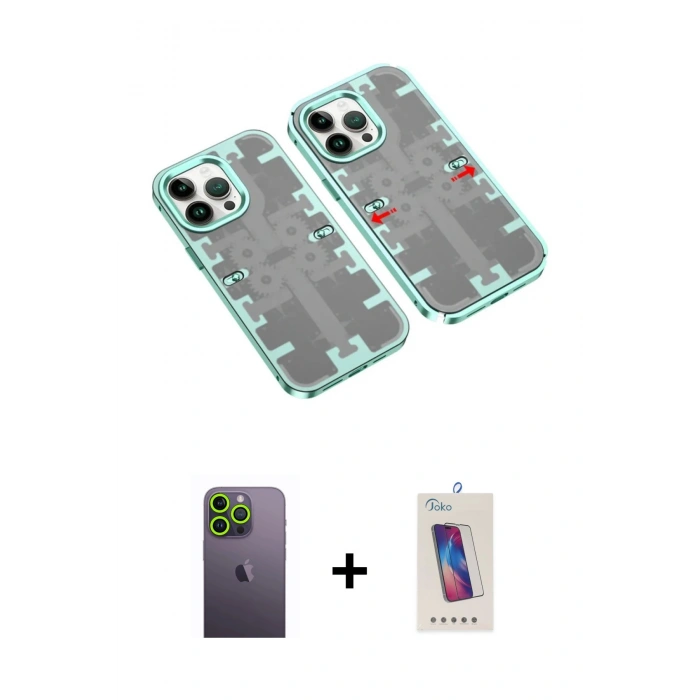 MARSİLYAN™- iPhone 13 Pro Max Kılıf Ufuk Doku Prime - Siyah Joko 5D Cam + Neon Fosforlu Kamera Lens - YL