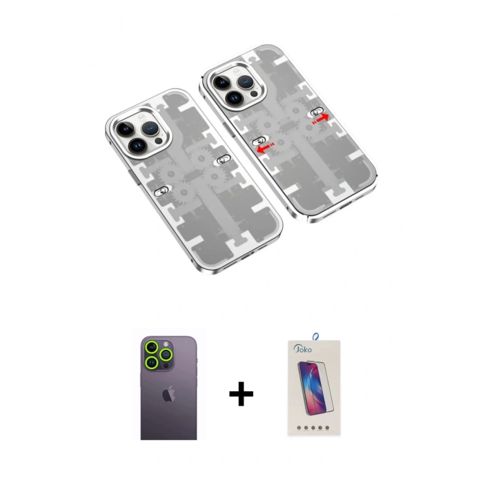 MARSİLYAN™- iPhone 13 Pro Max Kılıf Ufuk Doku Prime - Siyah Joko 5D Cam + Neon Fosforlu Kamera Lens - YL