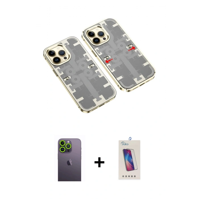 MARSİLYAN™- iPhone 13 Pro Max Kılıf Ufuk Doku Prime - Siyah Joko 5D Cam + Neon Fosforlu Kamera Lens - YL