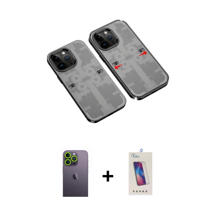 MARSİLYAN™- iPhone 13 Pro Max Kılıf Ufuk Doku Prime - Siyah Joko 5D Cam + Neon Fosforlu Kamera Lens - YL