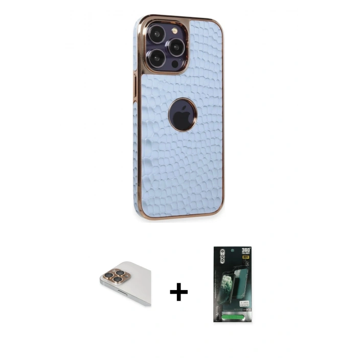 MARSİLYAN™- iPhone 13 Pro Max Kılıf Ufuk Form Prime - Şeffaf 360 Full Body Arka Koruyucu + Gold Pers Alüminyum Kamera Lens