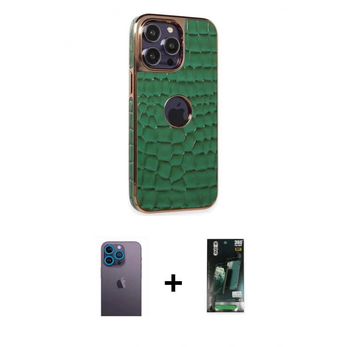 MARSİLYAN™- iPhone 13 Pro Max Kılıf Ufuk Form Prime - Şeffaf 360 Full Body Arka Koruyucu + Neon Fosforlu Kamera Lens - MI