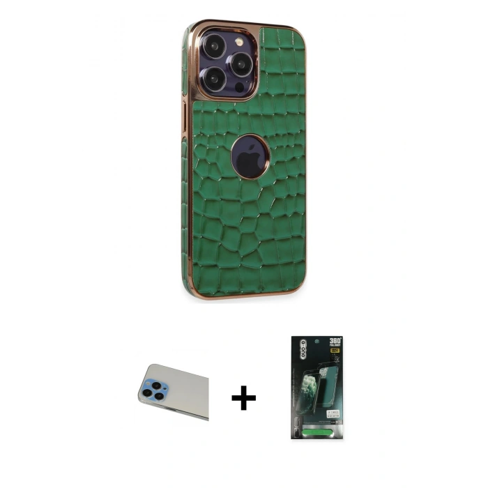 MARSİLYAN™- iPhone 13 Pro Max Kılıf Ufuk Form Prime - Şeffaf 360 Full Body Arka Koruyucu + Mavi Rainbow Kamera Lens Koruma Cam