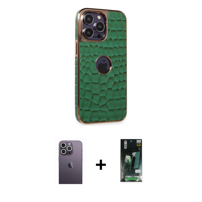 MARSİLYAN™- iPhone 13 Pro Max Kılıf Ufuk Form Prime - Şeffaf 360 Full Body Arka Koruyucu + Neon Fosforlu Kamera Lens - BZ