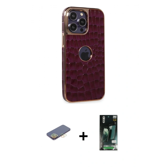 MARSİLYAN™- iPhone 13 Pro Max Kılıf Ufuk Form Prime - Şeffaf 360 Full Body Arka Koruyucu + Renkli Kamera Lens Koruma Cam - SI