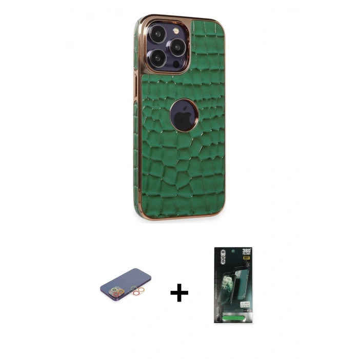 MARSİLYAN™- iPhone 13 Pro Max Kılıf Ufuk Form Prime - Şeffaf 360 Full Body Arka Koruyucu + Renkli Kamera Lens Koruma Cam - TU