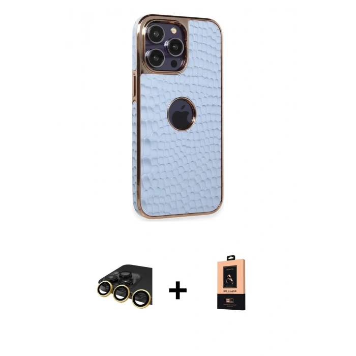 MARSİLYAN™- iPhone 13 Pro Max Kılıf Ufuk Form Prime - Şeffaf Maxco Cam Ekran Koruyucu + Gold Raze Metal Kamera Lens