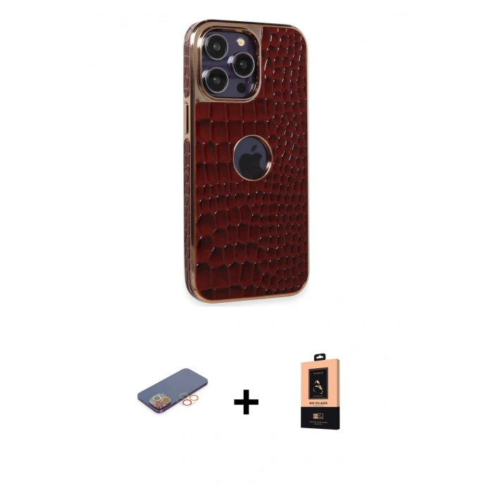 MARSİLYAN™- iPhone 13 Pro Max Kılıf Ufuk Form Prime - Şeffaf Maxco Cam Ekran Koruyucu + Turuncu Renkli Kamera Lens Koruma Cam