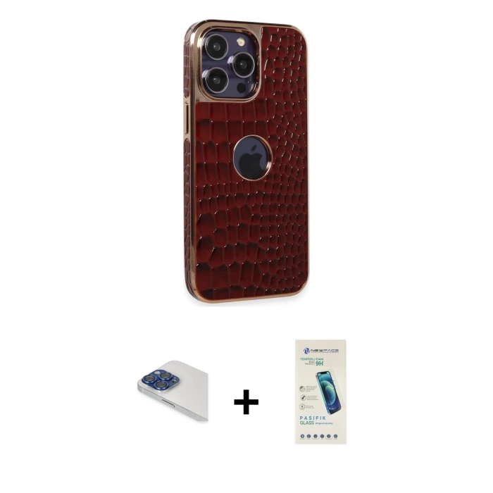 MARSİLYAN™- iPhone 13 Pro Max Kılıf Ufuk Form Prime - Şeffaf Pasifik Cam Ekran Koruyucu + Lacivert Pers Alüminyum Kamera Lens