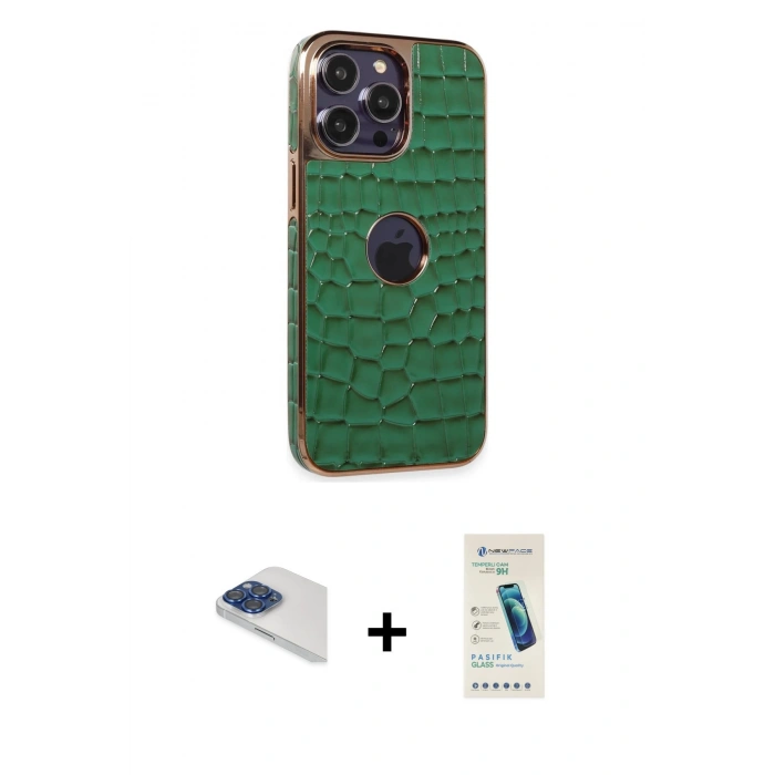 MARSİLYAN™- iPhone 13 Pro Max Kılıf Ufuk Form Prime - Şeffaf Pasifik Cam Ekran Koruyucu + Lacivert Pers Alüminyum Kamera Lens