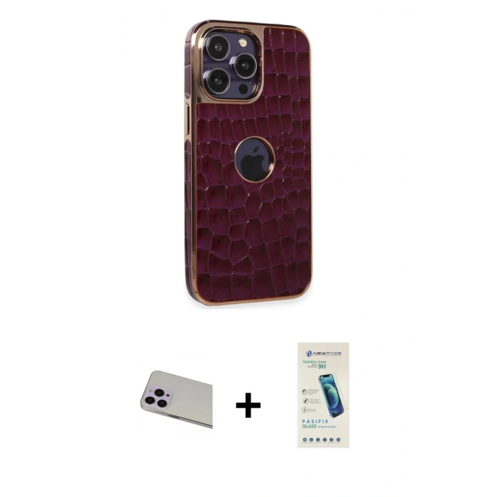 MARSİLYAN™- iPhone 13 Pro Max Kılıf Ufuk Form Prime - Şeffaf Pasifik Cam Ekran Koruyucu + Rainbow Kamera Lens Koruma Cam - MR