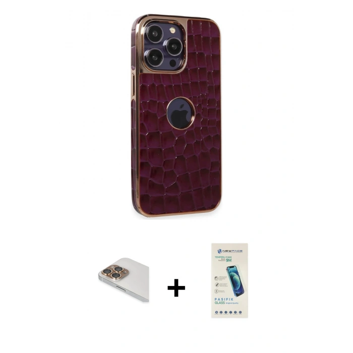 MARSİLYAN™- iPhone 13 Pro Max Kılıf Ufuk Form Prime - Şeffaf Pasifik Cam Ekran Koruyucu + Pers Alüminyum Kamera Lens - GD