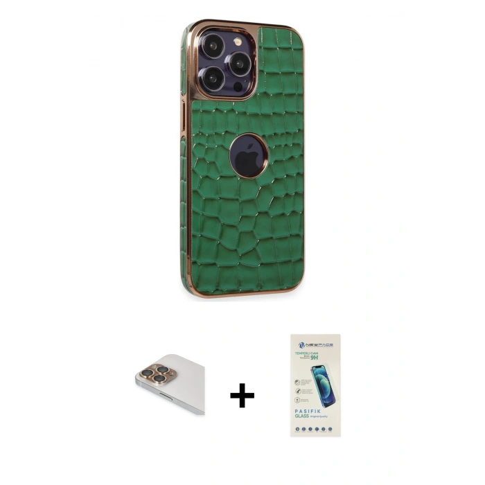 MARSİLYAN™- iPhone 13 Pro Max Kılıf Ufuk Form Prime - Şeffaf Pasifik Cam Ekran Koruyucu + Pers Alüminyum Kamera Lens - GD