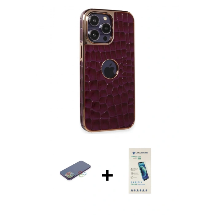 MARSİLYAN™- iPhone 13 Pro Max Kılıf Ufuk Form Prime - Şeffaf Pasifik Cam Ekran Koruyucu + Renkli Kamera Lens Koruma Cam - MI