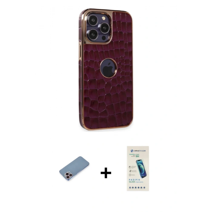 MARSİLYAN™- iPhone 13 Pro Max Kılıf Ufuk Form Prime - Şeffaf Pasifik Cam Ekran Koruyucu + Shine Kamera Lens Koruma Cam - PE
