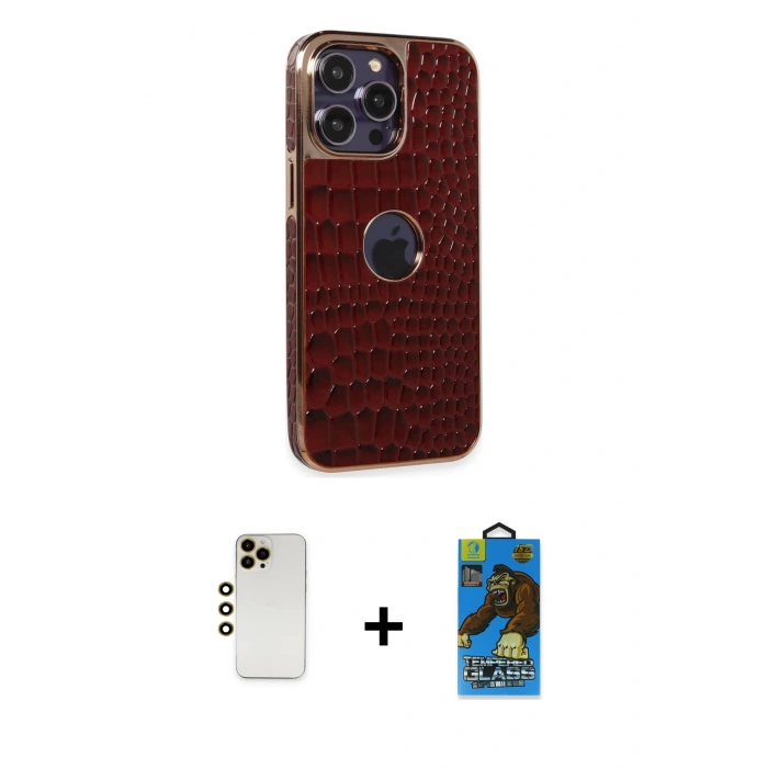 MARSİLYAN™- iPhone 13 Pro Max Kılıf Ufuk Form Prime - Siyah 18D Cam Ekran Koruyucu + Gold Shine Kamera Lens
