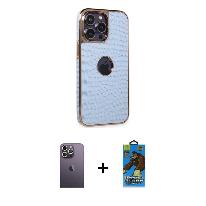 MARSİLYAN™- iPhone 13 Pro Max Kılıf Ufuk Form Prime - Siyah 18D Cam Ekran Koruyucu + Neon Fosforlu Kamera Lens - BZ