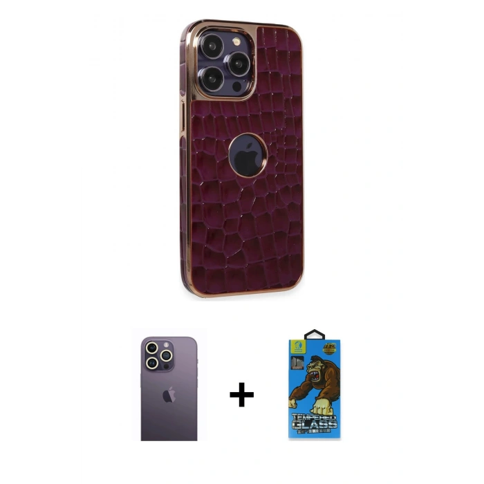 MARSİLYAN™- iPhone 13 Pro Max Kılıf Ufuk Form Prime - Siyah 18D Cam Ekran Koruyucu + Neon Fosforlu Kamera Lens - BZ