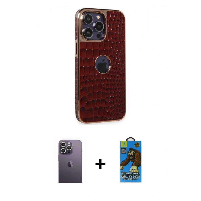 MARSİLYAN™- iPhone 13 Pro Max Kılıf Ufuk Form Prime - Siyah 18D Cam Ekran Koruyucu + Neon Fosforlu Kamera Lens - BZ