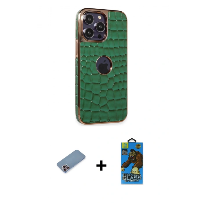 MARSİLYAN™- iPhone 13 Pro Max Kılıf Ufuk Form Prime - Siyah 18D Cam Ekran Koruyucu + Shine Kamera Lens Koruma Cam - PE
