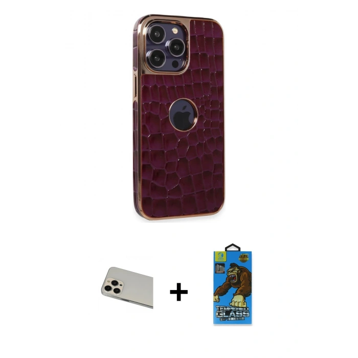 MARSİLYAN™- iPhone 13 Pro Max Kılıf Ufuk Form Prime - Siyah 18D Cam Ekran Koruyucu + Rainbow Kamera Lens Koruma Cam - REGD