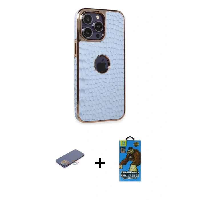 MARSİLYAN™- iPhone 13 Pro Max Kılıf Ufuk Form Prime - Siyah 18D Cam Ekran Koruyucu + Renkli Kamera Lens Koruma Cam - PE
