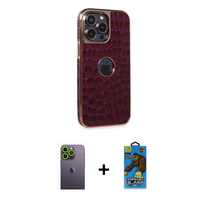 MARSİLYAN™- iPhone 13 Pro Max Kılıf Ufuk Form Prime - Siyah 18D Cam Ekran Koruyucu + Neon Fosforlu Kamera Lens - YL