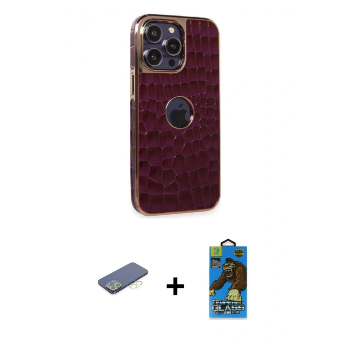 MARSİLYAN™- iPhone 13 Pro Max Kılıf Ufuk Form Prime - Siyah 18D Cam Ekran Koruyucu + Renkli Kamera Lens Koruma Cam - YL