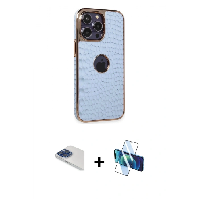 MARSİLYAN™- iPhone 13 Pro Max Kılıf Ufuk Form Prime - Siyah 3D Antistatik Cam Ekran Koruyucu + Pers Alüminyum Kamera Lens - LT