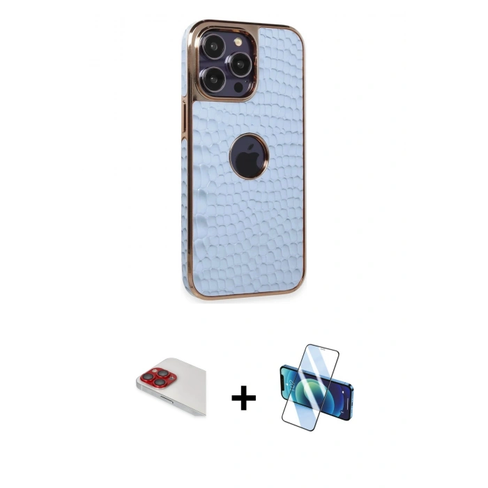 MARSİLYAN™- iPhone 13 Pro Max Kılıf Ufuk Form Prime - Siyah 3D Antistatik Cam Ekran Koruyucu + Pers Alüminyum Kamera Lens - KI