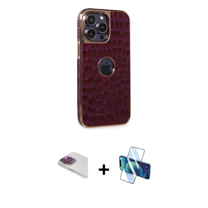 MARSİLYAN™- iPhone 13 Pro Max Kılıf Ufuk Form Prime - Siyah 3D Antistatik Cam Ekran Koruyucu + Pers Alüminyum Kamera Lens - GI