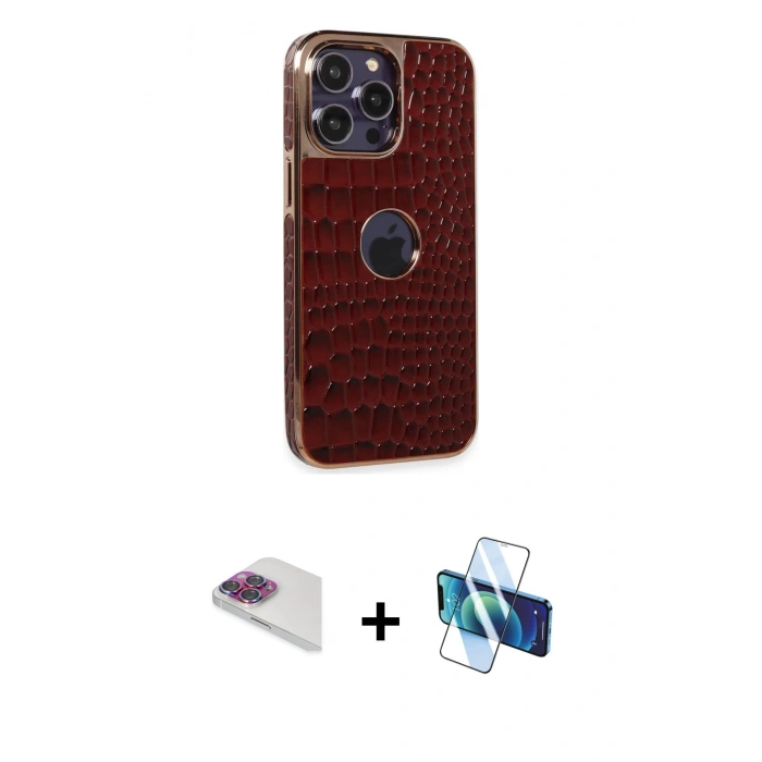 MARSİLYAN™- iPhone 13 Pro Max Kılıf Ufuk Form Prime - Siyah 3D Antistatik Cam Ekran Koruyucu + Pers Alüminyum Kamera Lens - GI