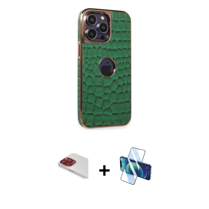 MARSİLYAN™- iPhone 13 Pro Max Kılıf Ufuk Form Prime - Siyah 3D Antistatik Cam Ekran Koruyucu + Pers Alüminyum Kamera Lens - KI