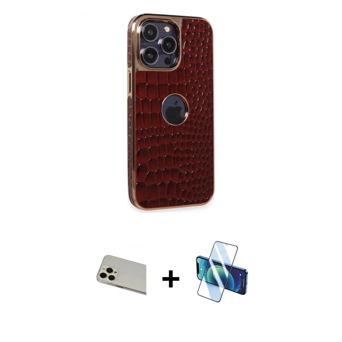 MARSİLYAN™- iPhone 13 Pro Max Kılıf Ufuk Form Prime - Siyah 3D Antistatik Cam Ekran Koruyucu + Rainbow Kamera Lens Koruma Cam - REGD