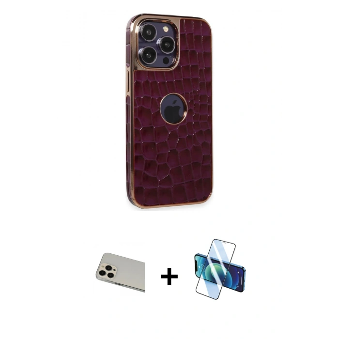 MARSİLYAN™- iPhone 13 Pro Max Kılıf Ufuk Form Prime - Siyah 3D Antistatik Cam Ekran Koruyucu + Rainbow Kamera Lens Koruma Cam - REGD