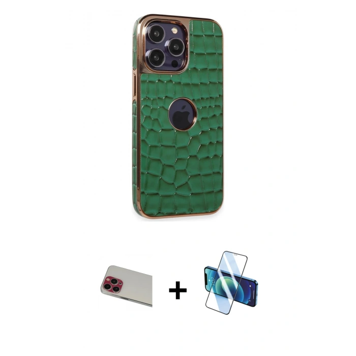 MARSİLYAN™- iPhone 13 Pro Max Kılıf Ufuk Form Prime - Siyah 3D Antistatik Cam Ekran Koruyucu + Rainbow Kamera Lens Koruma Cam - KI