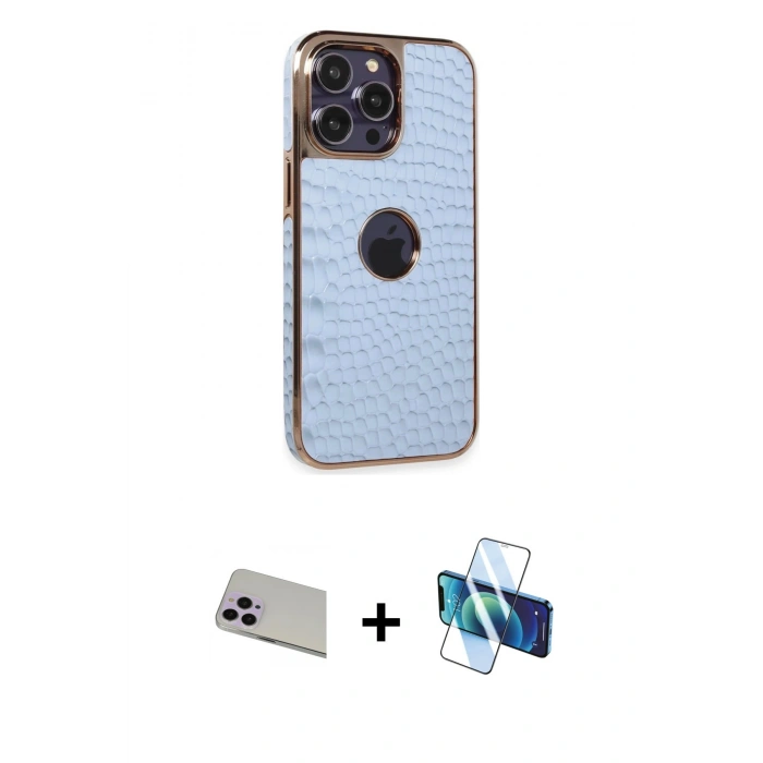 MARSİLYAN™- iPhone 13 Pro Max Kılıf Ufuk Form Prime - Siyah 3D Antistatik Cam Ekran Koruyucu + Rainbow Kamera Lens Koruma Cam - MR