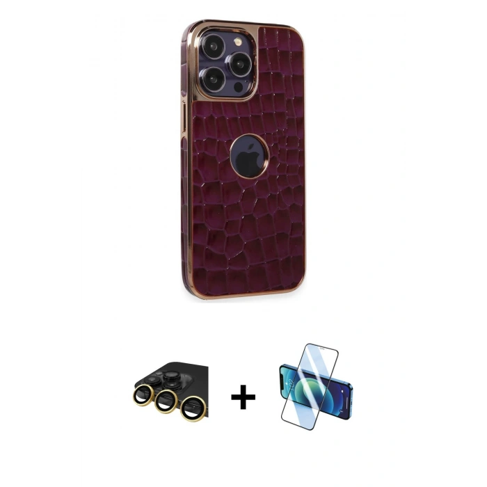 MARSİLYAN™- iPhone 13 Pro Max Kılıf Ufuk Form Prime - Siyah 3D Antistatik Cam Ekran Koruyucu + Raze Metal Kamera Lens - GD