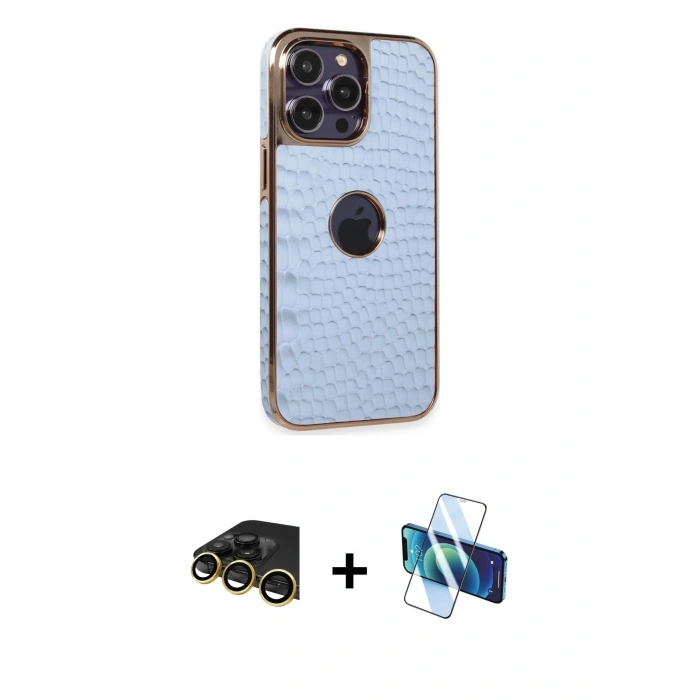 MARSİLYAN™- iPhone 13 Pro Max Kılıf Ufuk Form Prime - Siyah 3D Antistatik Cam Ekran Koruyucu + Raze Metal Kamera Lens - GD