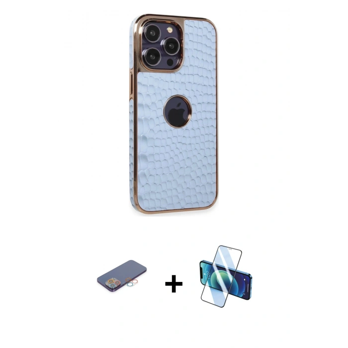 MARSİLYAN™- iPhone 13 Pro Max Kılıf Ufuk Form Prime - Siyah 3D Antistatik Cam Ekran Koruyucu + Renkli Kamera Lens Koruma Cam - PE