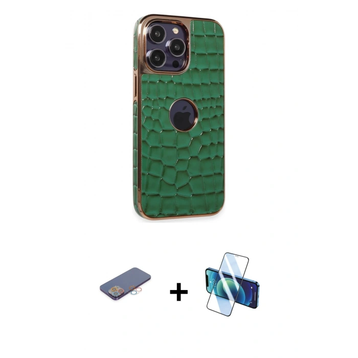 MARSİLYAN™- iPhone 13 Pro Max Kılıf Ufuk Form Prime - Siyah 3D Antistatik Cam Ekran Koruyucu + Renkli Kamera Lens Koruma Cam - PE