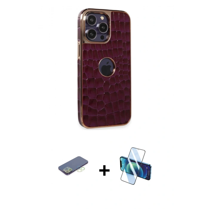 MARSİLYAN™- iPhone 13 Pro Max Kılıf Ufuk Form Prime - Siyah 3D Antistatik Cam Ekran Koruyucu + Renkli Kamera Lens Koruma Cam - YL