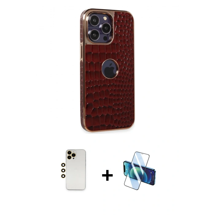 MARSİLYAN™- iPhone 13 Pro Max Kılıf Ufuk Form Prime - Siyah 3D Antistatik Cam Ekran Koruyucu + Shine Kamera Lens - GD